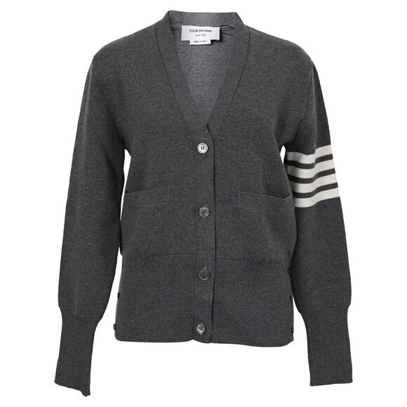 Thom Browne V-Neck Cardigan in Grey Wool